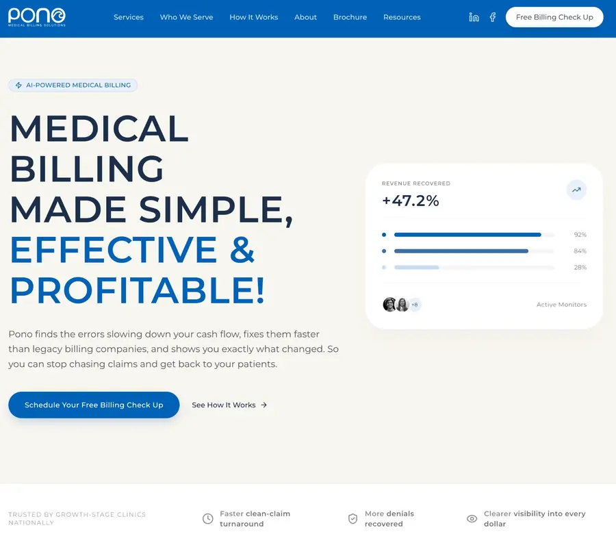Pono Medical Billing AI-powered billing website built by The INCubator AI Marketing Agency